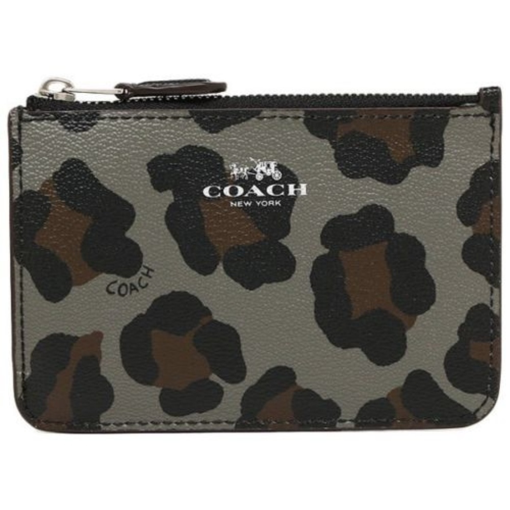 Coach F64072 Gray Ocelot Key Pouch With Gusset - Picture 1 of 8